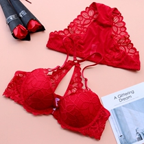 European and American French style red lingerie women small breasts gather for wedding bra front buttoned beauty back anti drooping bra suit autumn