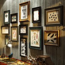 Luxury retro solid wood photo wall European living room creative dining room decorative painting American background photo frame hanging wall combination