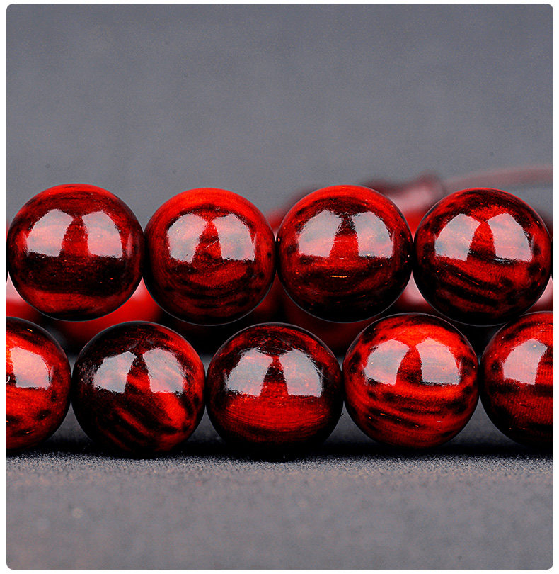 鸡血火焰纹印度小叶紫檀手串108颗10mm男女佛珠文玩木手链