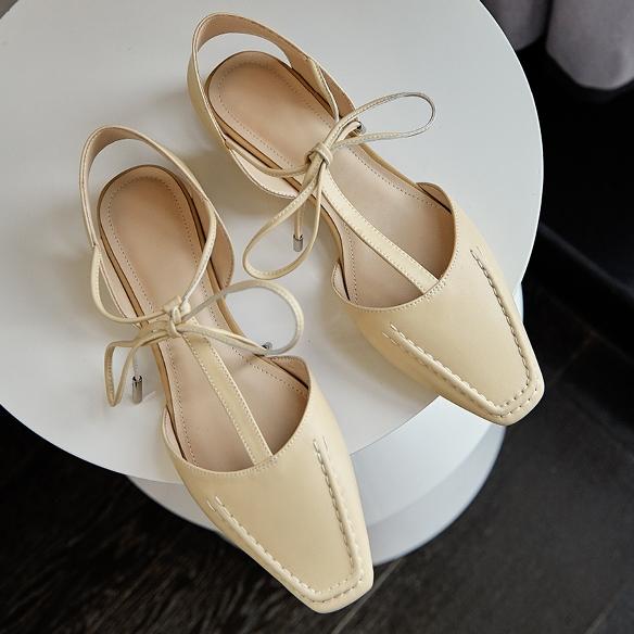 米蓝春熙温柔蝴蝶结平底绑带凉鞋