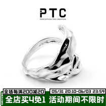 PTC irregular profiled small crowdpersonality design rugged face S925 pure silver opening adjustable ring male and female
