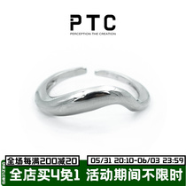 PTC neutral lukewarm wind small crowdsourced design curved minimalist line base matched with 925 pure silver opening ring male and female
