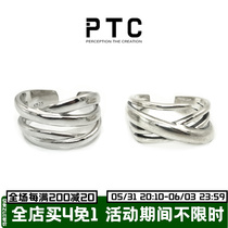 PTC irregular niche design laminated staggered winding S925 pure silver opening ring male and female couples to the ring