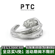 PTC S925 pure silver irregular rugged reworked small crowdsourced design opening adjustable ring male and female neutral