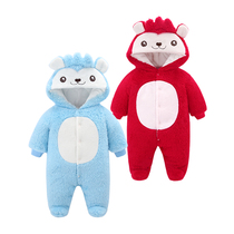 Newborn baby jumpsuit Net Red Treasure Plus velvet cute ha clothes baby out winter thick warm clothes