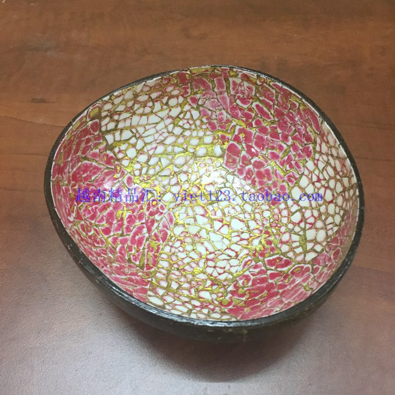 Coconut Shell Lacquered Ware Bowl-Gold Red