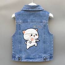 Girl Cowboy Waistcoat 2022 New Little Boy Baby Spring Autumn Season Monolayer Kitty Cute Kan Shoulder Vest Korean version