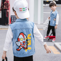 Boy denim vest spring and autumn baby denim vest new small and medium childrens vest light color thin waistcoat