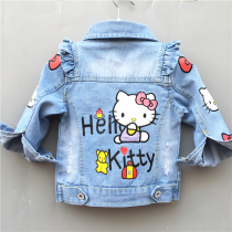 Girls denim coat spring and autumn baby denim jacket 2021 spring new small childrens lapel childrens cat