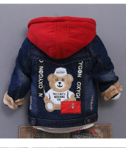 Children plus velvet thick denim coat autumn winter 2020 boys hooded 2 warm 4-6 year old girl cotton-padded clothing