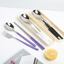 Korean chopstick box spoon set 304 stainless steel student portable bag Travel tableware three-piece set fork
