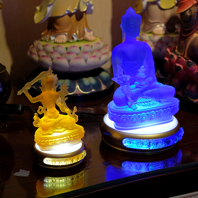 佛堂摆件七宝琉璃佛像观音财神关公底座贡台插电led莲花灯座佛座