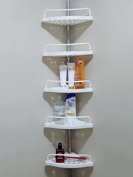 Bathroom storage rack stainless steel telescopic rod overhead bathroom rotating triangular drain storage shelf without drilling