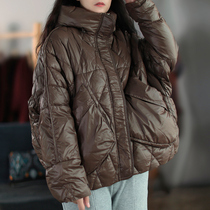 Small ear produced new winter loose warm thick solid color 90 white duck down hooded bat sleeve lady down jacket