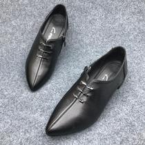 Brand clearance handling 2023 new tip low heel coarse heel comfortable leather female unishoe dress work shoes shoes