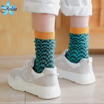 Self-retention autumn and winter new student houndstooth double needle double way middle tube thick cotton womens socks personality ins tide pile pile socks