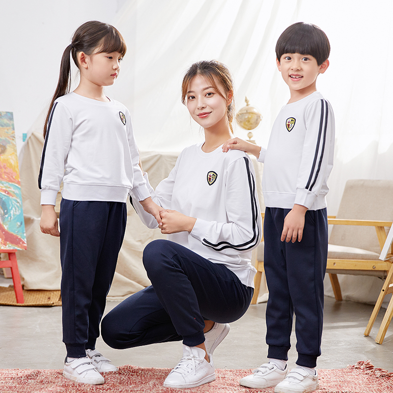 Kindergarten garden uniform summer parent-child sportswear cotton short-sleeved children's class uniform primary and secondary school uniform white T-shirt