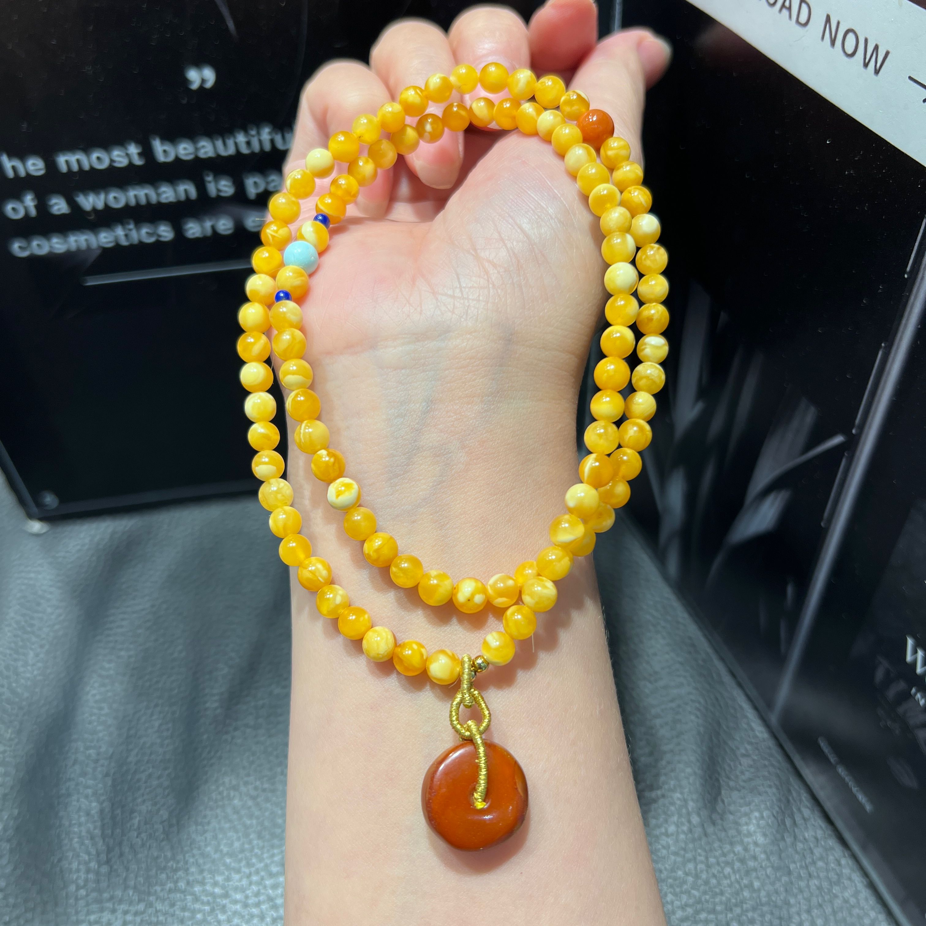 天然波罗的海老蜜蜡手串 108粒佛珠多圈手链 男女款平安扣 保真品