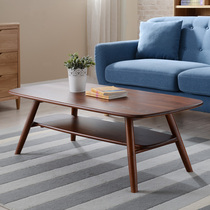 Jian Shixuan Nordic simple small apartment solid wood double-layer coffee table Japanese creative ash wood coffee table rectangular tea table