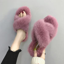 Office toe shoes womens fluffy slippers Fluffy slippers Womens cotton shoes Indoor winter thick-soled womens cross open fingers