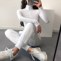 Young-GirlDay European and American wind high collar tight zipper cardigan shorts sexy short long sleeves slim fit T-shirt