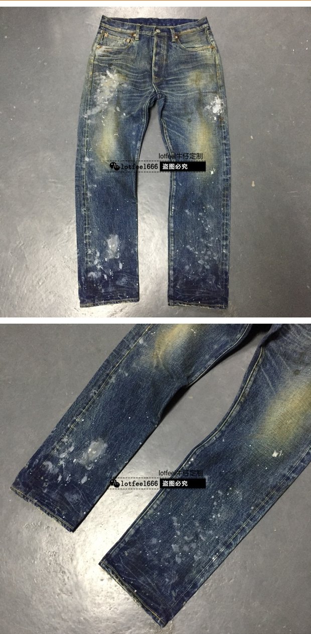 denim supply修身重水洗补丁做旧做脏牛仔裤rrl ds阿美咔叽