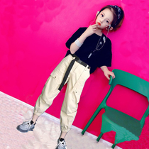 Girls casual suit Summer 2022 new Korean version 100 hitch T-shirt display slim foot tooling 90% pants two pieces
