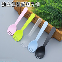 Plastic disposable spoon food grade fork spoon fruit fork independent packaging ice cream cake dessert fork spoon