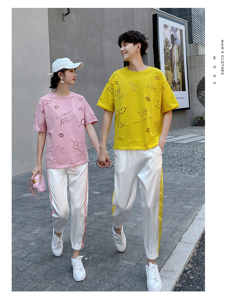 情侣套装2020夏季男女潮宽松显瘦两件套短袖长裤学生薄款休闲服装