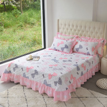 Quilted Clips Cotton Pure Cotton Bed Skirt Style Bed Cover Cartoon Single Bed Hood Full Cotton Rounded Corners Thickened Lace sheets European-style beds