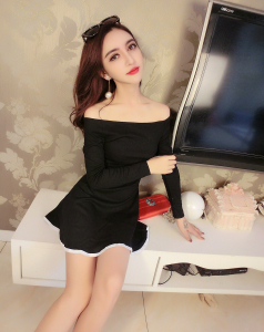 Autumn winter sexy sweet sexy one line collar open waist skirt dress