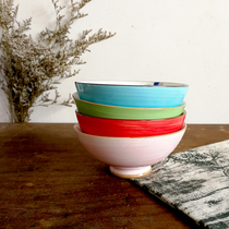 DearDali Japanese hand-painted bowl Multi-color underglaze color bowl Household creative high foot bowl Ceramic bowl 5 inch hat bowl