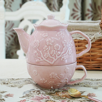DearDali Pink relief exquisite three-dimensional lady style teapot set One pot and one cup of single afternoon tea set