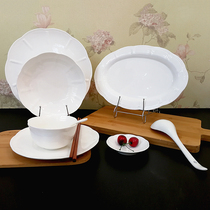 DearDali Pure white bowl dish set Lotus-shaped bowl dish Western Chinese household tableware set Nordic