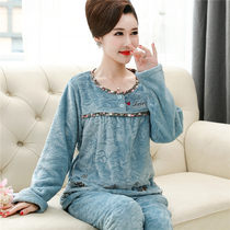 Coral velvet pajamas Womens winter thickened velvet warm autumn and winter flannel home clothes winter suit mom