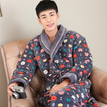 Youth nightgown mens winter thickened extended Beibei velvet three-layer padded bathrobe plus velvet quilted jacket Boys pajamas