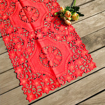 Chinese style European embroidery hollow table flag wedding festive red rectangular tablecloth dressing table bucket multi-purpose scarf