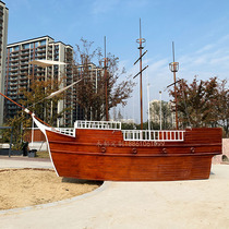 Handmade custom Commercial Square landscape decoration pirate ship sculpture European sailing antique pirate wooden boat