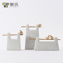 New Chinese ceramic crack ornaments company hotel shop window display cabinet display copper bird soft decoration