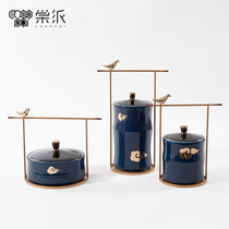 New Chinese Blue Bamboo tube shape ceramic ornaments post-modern wine cabinet shelf window craft desktop decorations