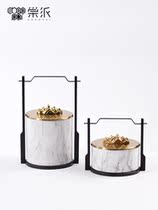 Modern new Chinese round imitation marble pattern storage ornaments model room study jewelry box light luxury soft decoration