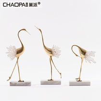 Modern light luxury copper red-crowned crane animal ornaments European furniture indoor living room TV cabinet bedroom spar display
