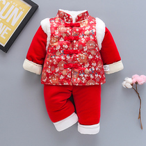 Little girls childrens clothing infant plus velvet thickened winter suit 0-1-2-3 years old costume baby New Years dress