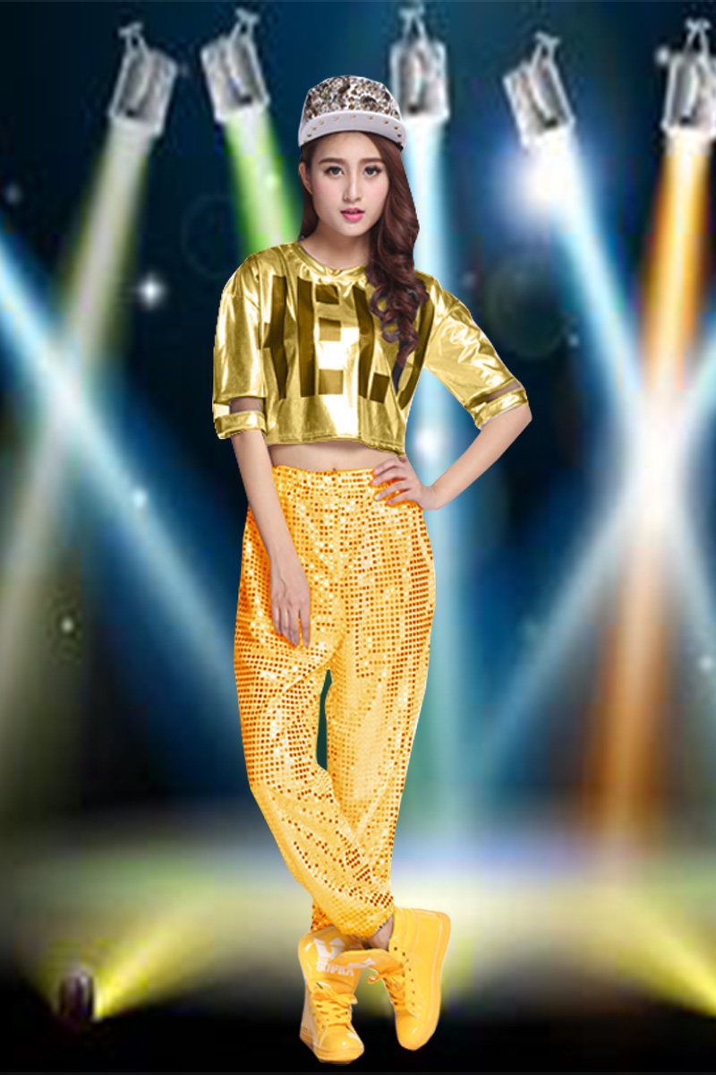 新款小苹果演出服ds女成人爵士舞服装现代舞练舞服嘻哈亮片舞蹈服