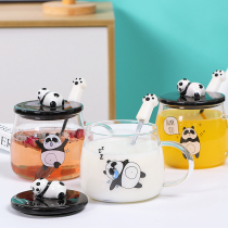 Heat-resistant cup male cute super cute panda ceramic glass household water cup female large-capacity office milk cup