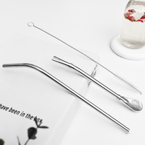 Japan 304 stainless steel straw spoon set creative long handle mixing spoon milk tea coffee with ice spoon straw brush