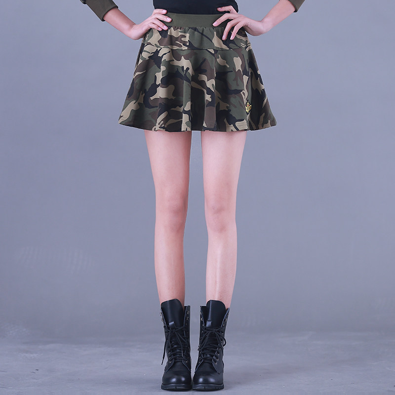 水兵舞裙春夏新款迷彩半身裙安全裤防走光大码蓬蓬裙a字伞裙