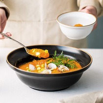 Nordic creative ceramic cutlery bowl household double ear bowl Japanese dish set light luxury Bowl plate simple