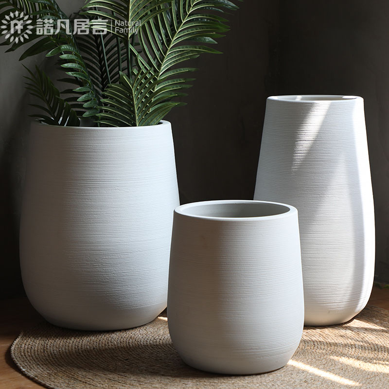 Green plant Nordic flowerpot vase I and contracted white ceramic hydroponic pottery basin of large diameter indoor plant decoration