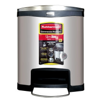 Rubbermaid US Front Step Stainless Steel Pedal Trash Can 30L Black 1901985